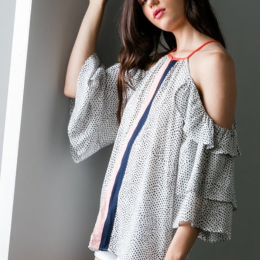THML Ruffled short sleeve Polka Dot Top